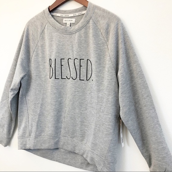 RAE DUNN NWT “Blessed” Crewneck Sweatshirt Top Size Medium in Heather Gray - Picture 6 of 12